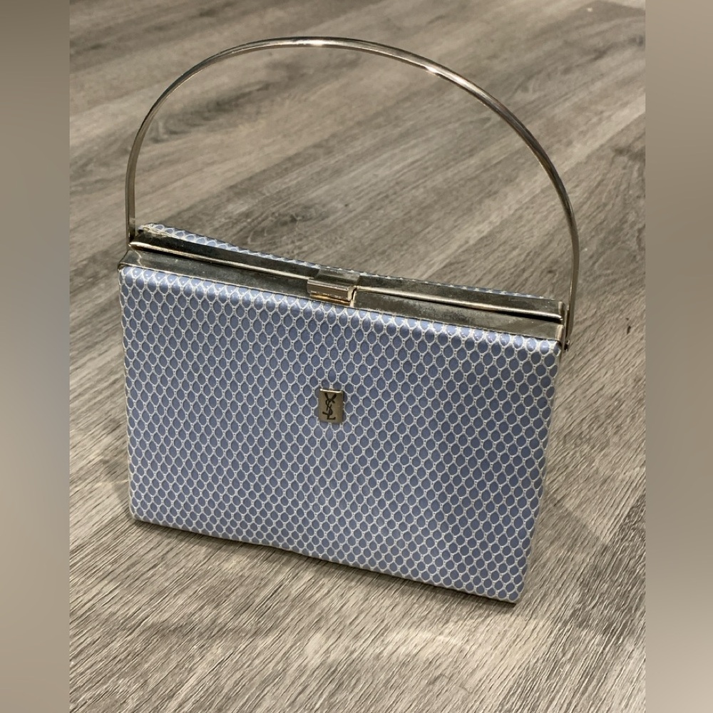 Vintage 60s Mod Blue Mesh Box Bag Top Handle Evening Purse
